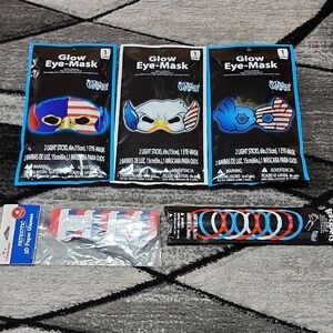 PATRIOTIC GLOW EYE MASKS 3D PAPER GLASSES & 8 PC GLOW BRACELETS BUNDLE